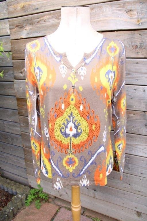 Tuniek bruin/ geel/ oranje Missy mt L Vaste prijs, Maat 42/44 (L), Ophalen of Verzenden, Zo goed als nieuw, Missy