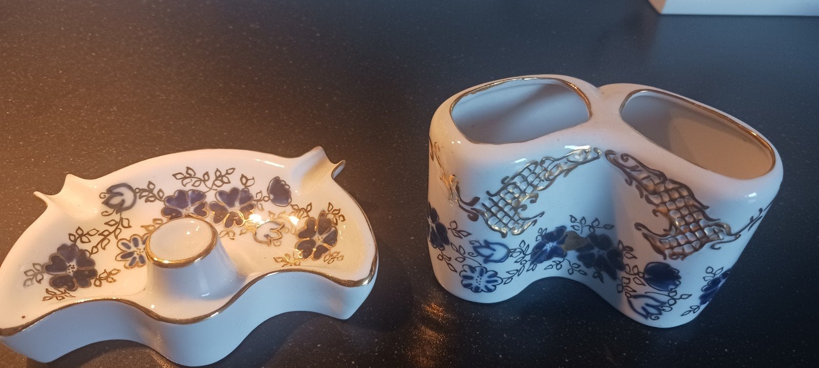 Delfts Blauw asbak en pennenhouder, handbeschilderd, Ophalen of Verzenden