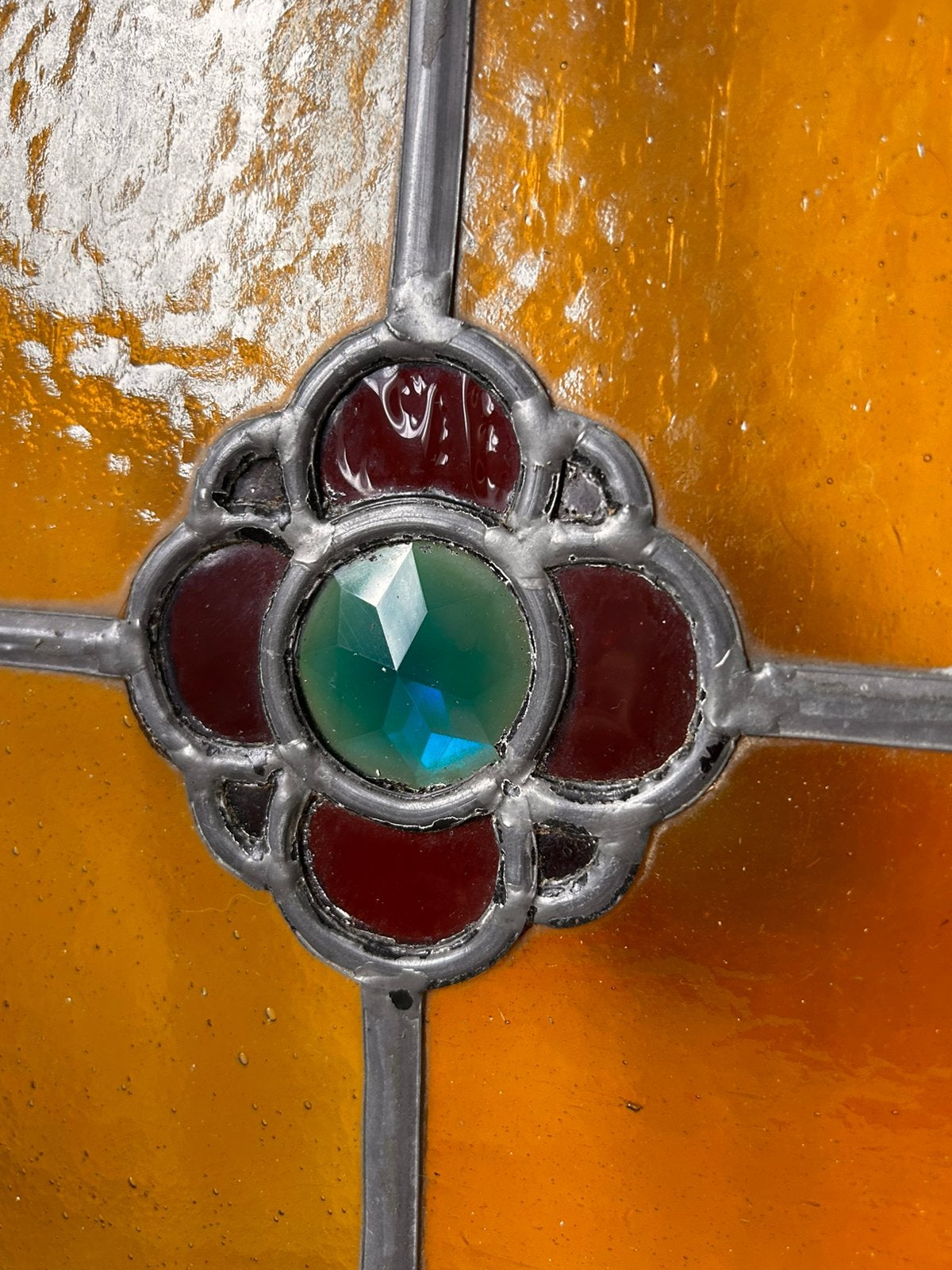 4 antieke glas in lood raampjes, Antiek en Kunst, Antiek | Glas en Kristal, Ophalen