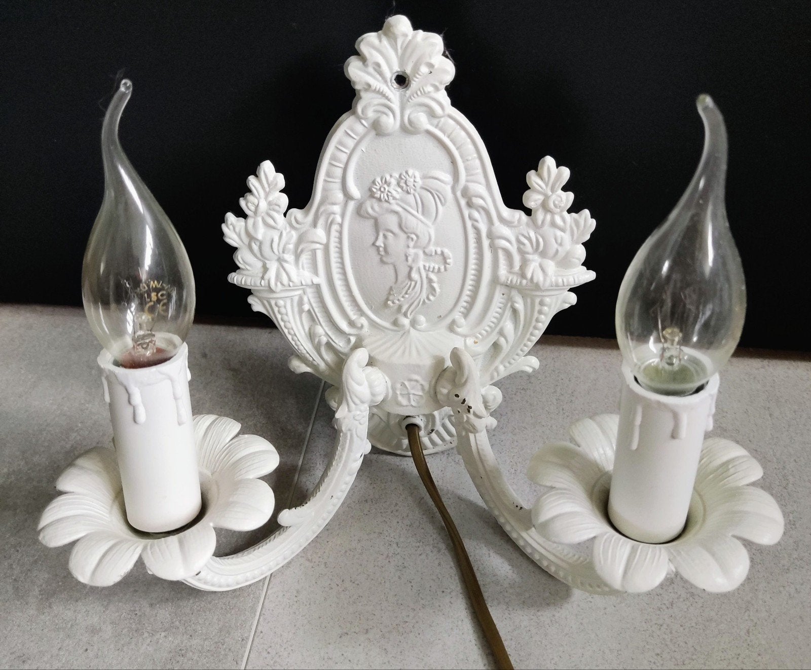 Vintage wandlamp wit - Barok stijl - Dubbele kaarslamp, Kunststof, Gebruikt, Indirect licht, E14 (klein)