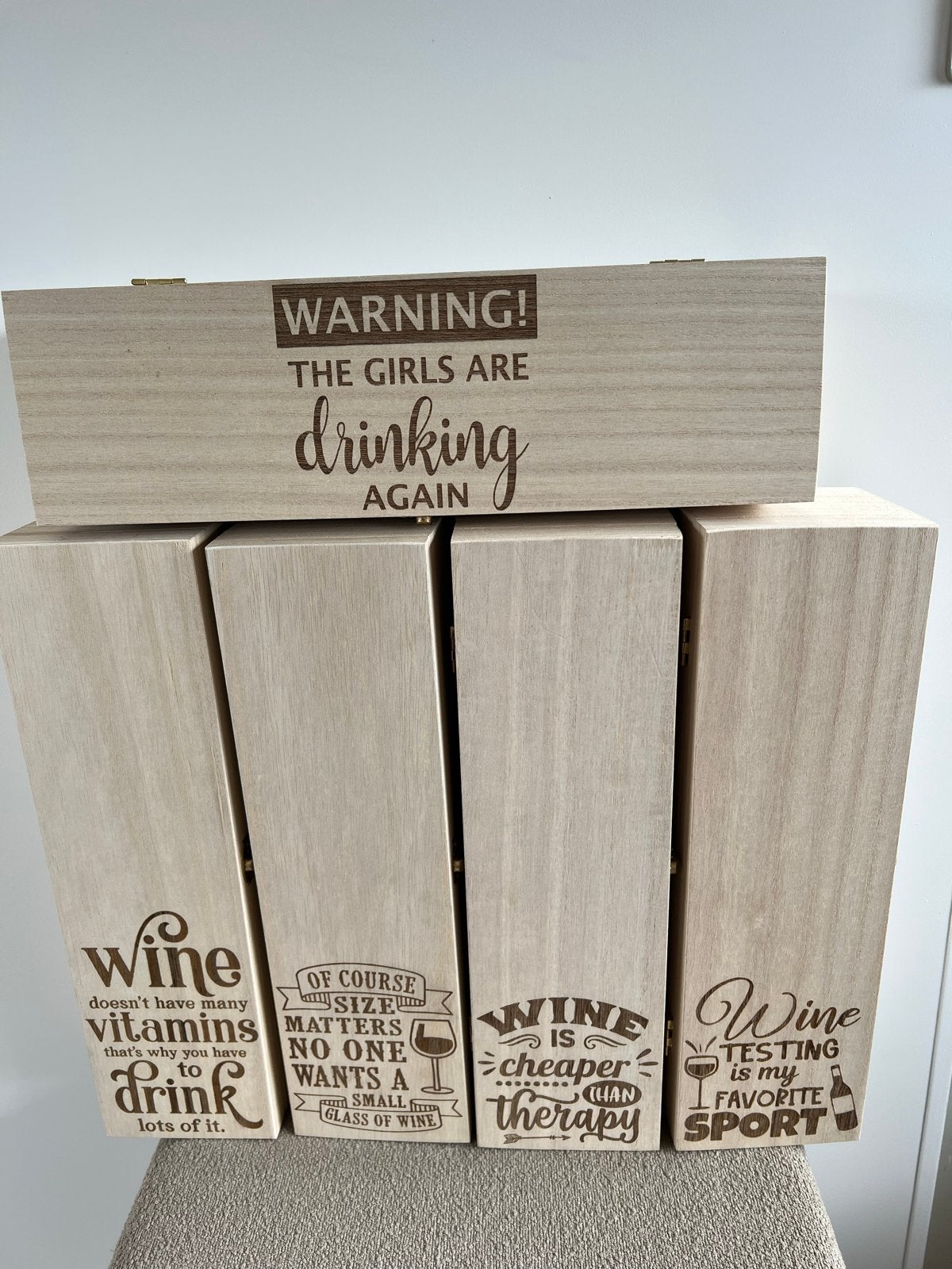 Wijnkisten met leuke quotes, Nieuw, Ophalen of Verzenden, Minder dan 5 flessen, 5 – 50