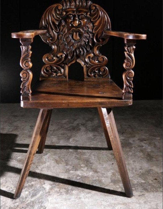 17e-eeuwse Renaissance Sgabello notenhouten stoel, Ophalen, Gebruikt, Bruin, Eén