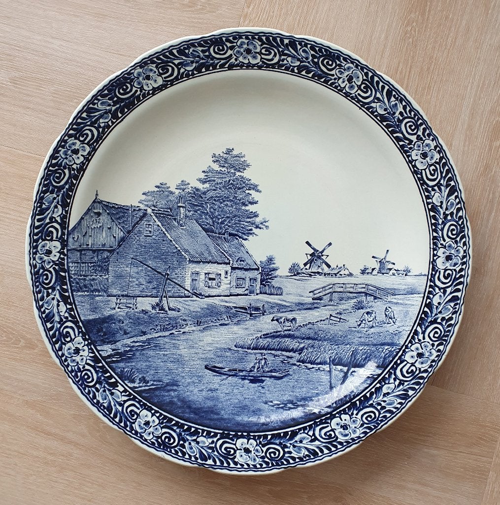 Groot Vintage Delfts Blauwe Wandbord  - Boch Belgium, Antiek en Kunst, Ophalen of Verzenden