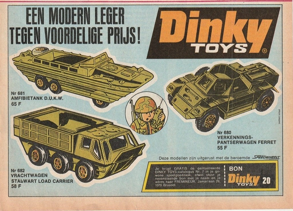 Retro reclame 1973 Dinky Toys speelgoed modern leger, Verzenden, Overige typen