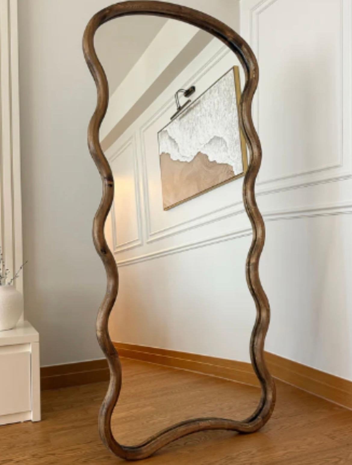 Golvende Spiegel 180 x 80 cm - Walnoot, Antiek en Kunst, Ophalen of Verzenden, Overige vormen, 50 tot 100 cm, 150 tot 200 cm