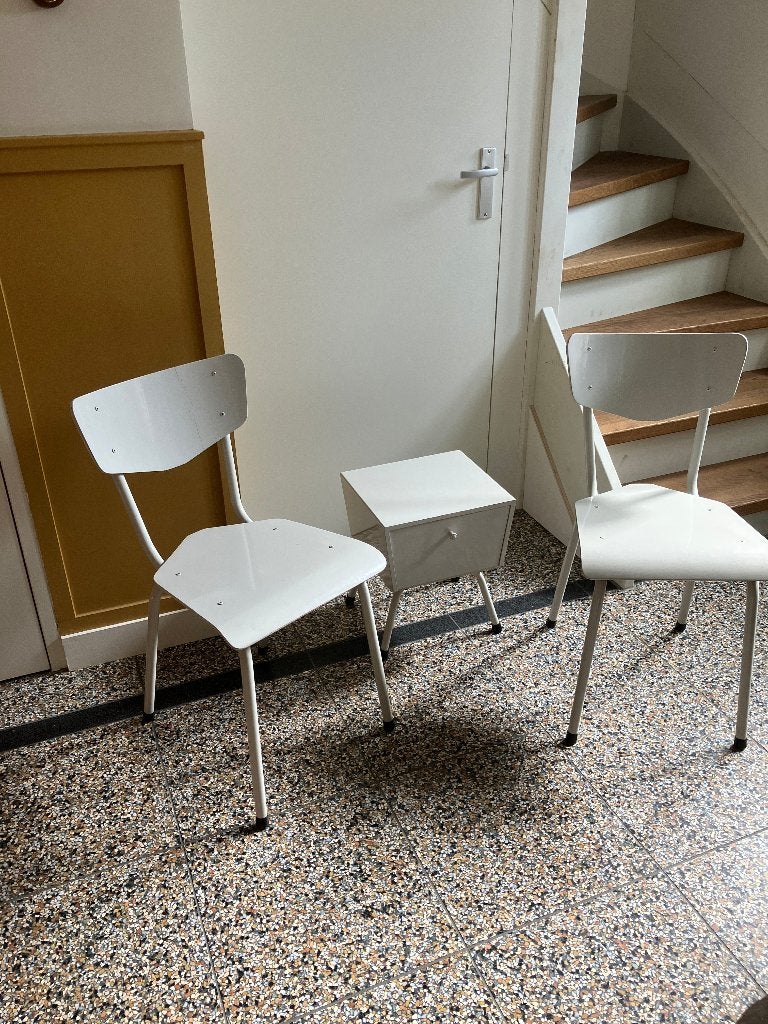 Vintage jaren 50 Auping? nachtkastje met 2 stoelen, Ophalen, Gebruikt, Minder dan 45 cm