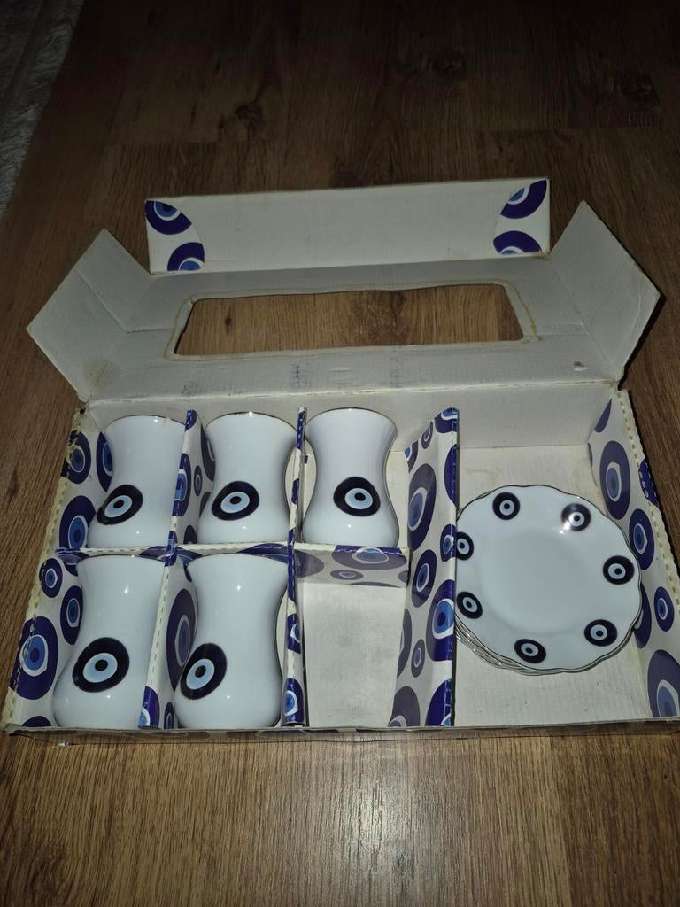 Set van 5 theeglazen met schotels ., Huis en Inrichting, Keuken | Servies, Gebruikt, Ophalen of Verzenden, Glas, Overige stijlen