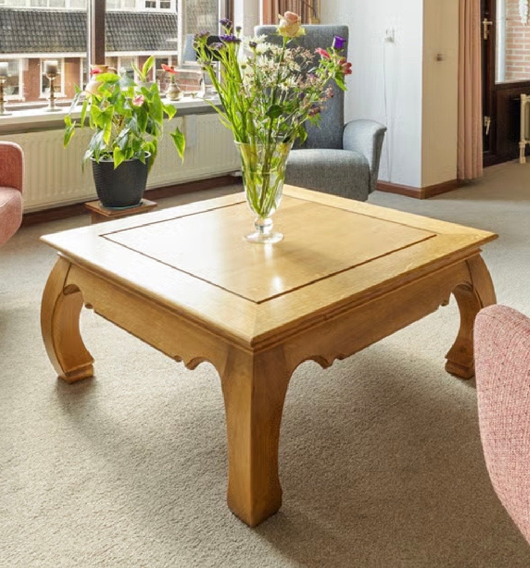 Massief eiken salontafel / opiumtafel Karel Mintjens, 100 tot 150 cm, Zo goed als nieuw, 5 – 50, Eikenhout