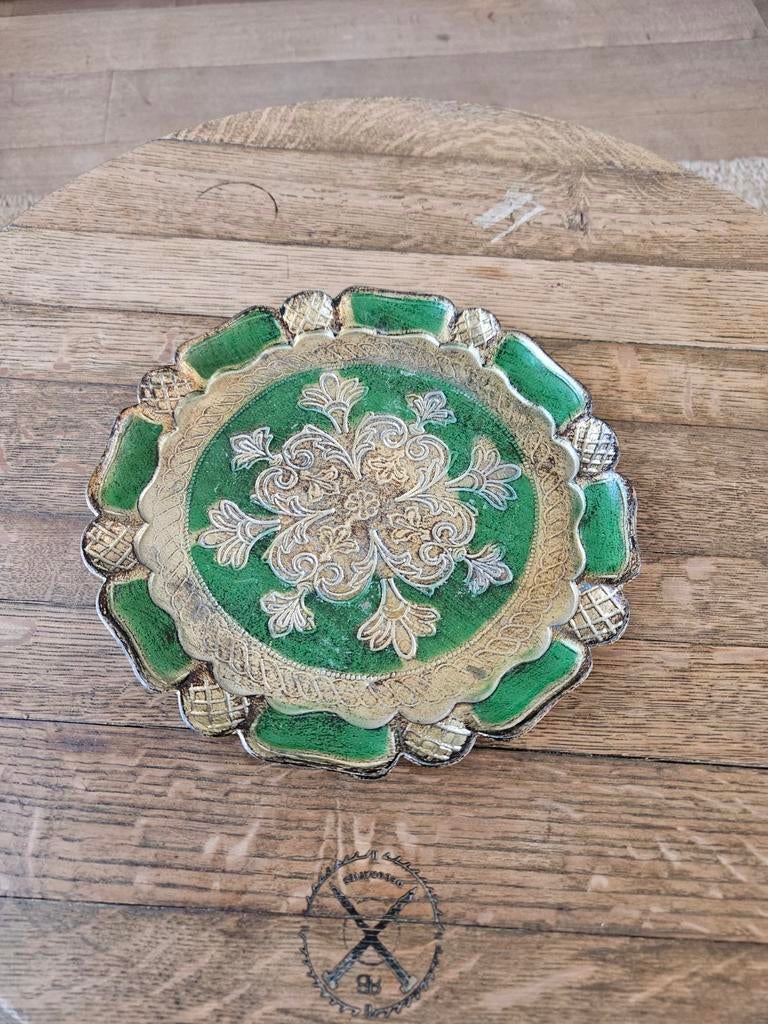 Vintage Florentijns Dienblad – Goud & Groen –, Antiek en Kunst, Ophalen of Verzenden