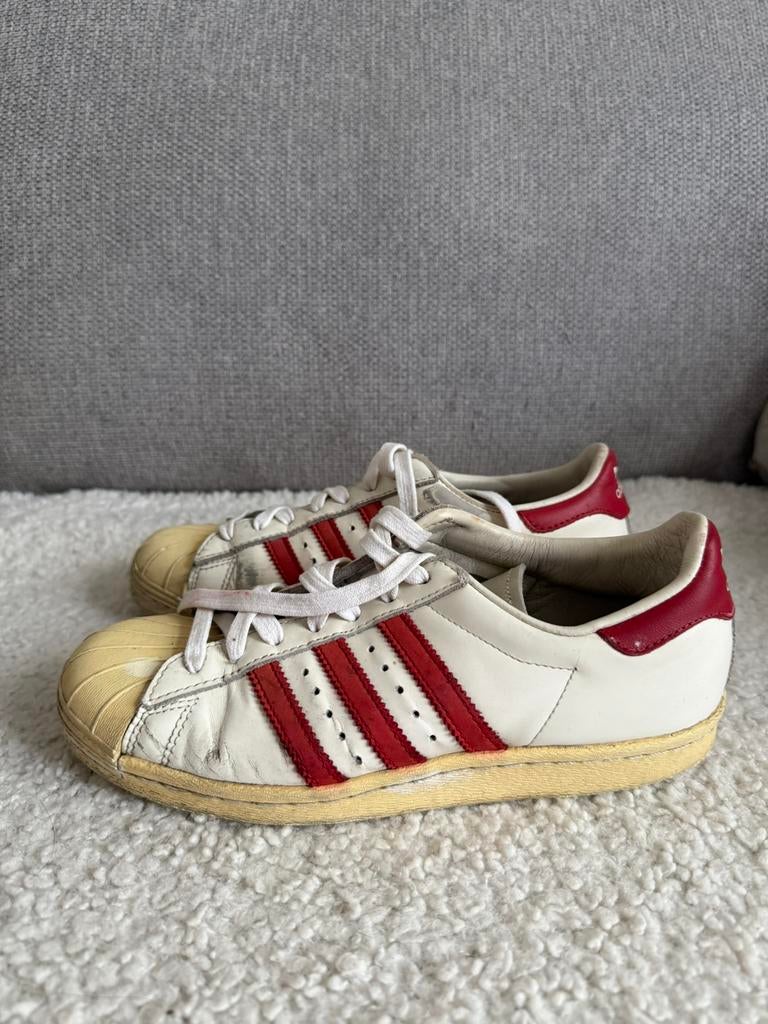 Adidas superstar wit creme rood sneakers Maat 38, Wit, Ophalen of Verzenden, Sneakers of Gympen, Gedragen