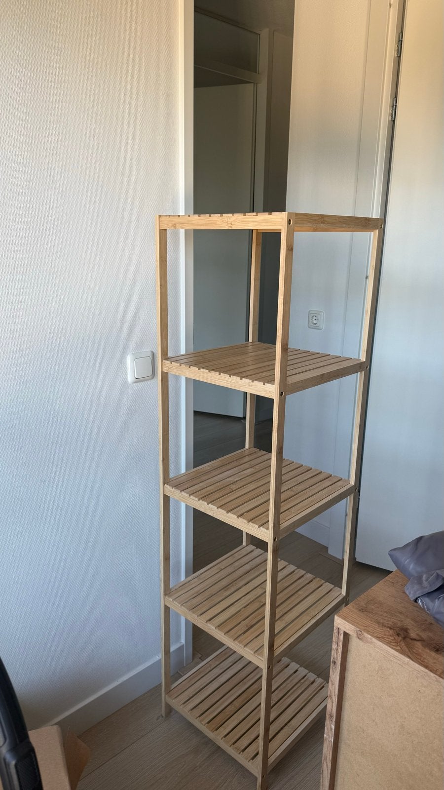 Bamboe rek met 5 planken - badkamer keuken kast, Ophalen, Zo goed als nieuw