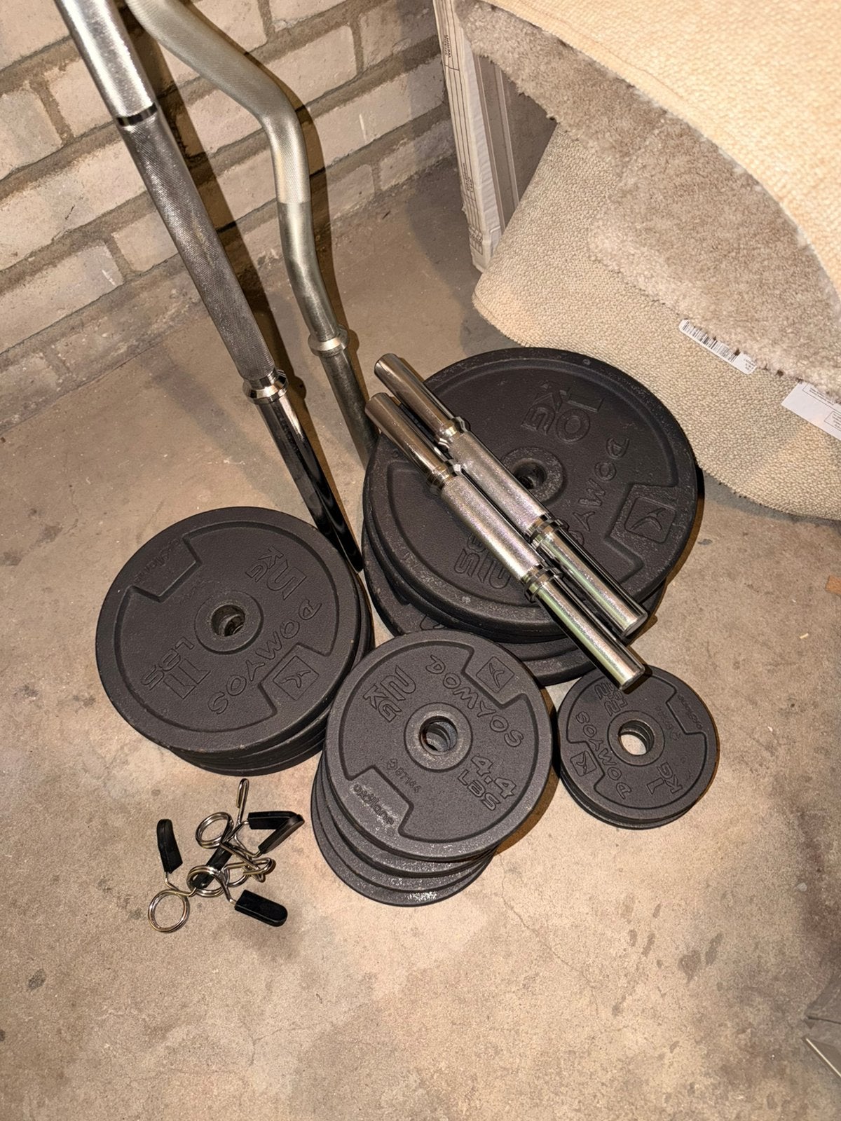 Complete halterset 80 kg met Ez/halterstang en 2x dumbels, Ophalen of Verzenden, Gebruikt, Rug, Halterset