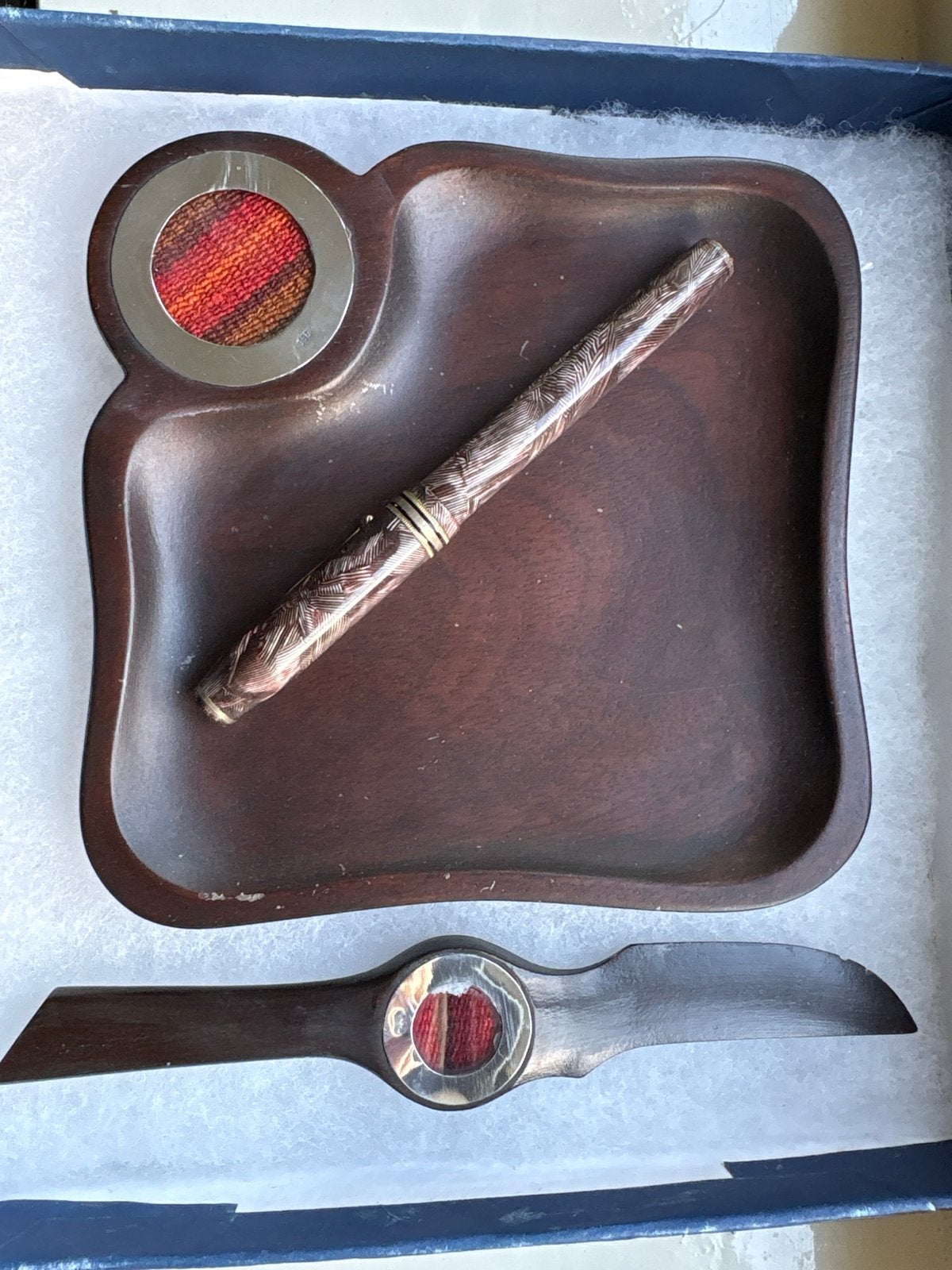 Vintage Houten aviation Bureau Set met 14K Gouden Vulpen, Ophalen of Verzenden