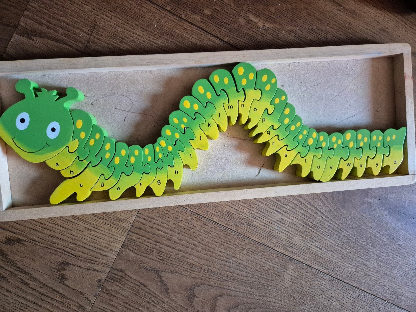 Houten letterpuzzel rups - educatief speelgoed, 2 tot 4 jaar, Gebruikt, 10 tot 50 stukjes, Ophalen of Verzenden