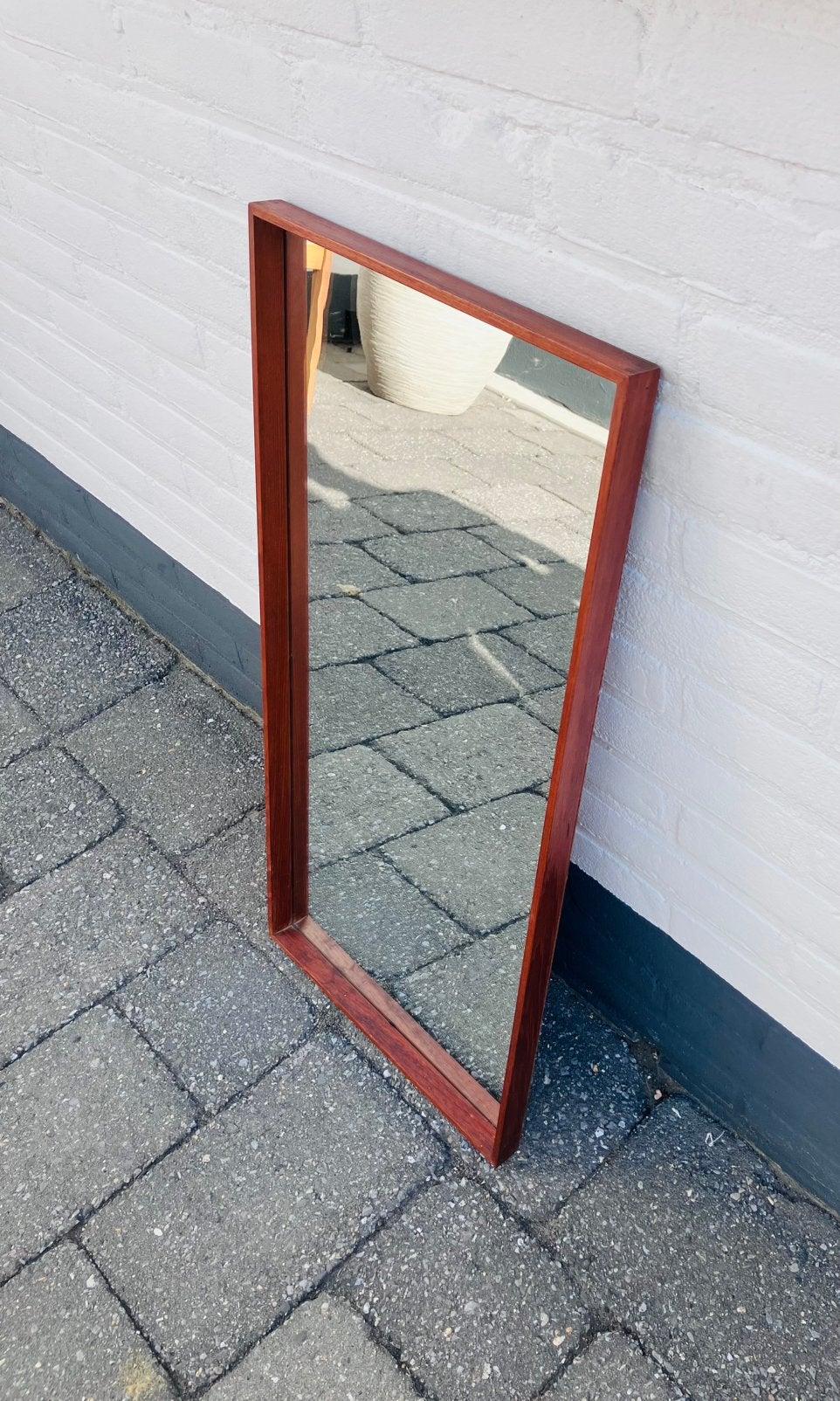 Mooie Vintage teakhouten spiegel, Huis en Inrichting, Woonaccessoires | Spiegels, Ophalen, Minder dan 50 cm, Zo goed als nieuw
