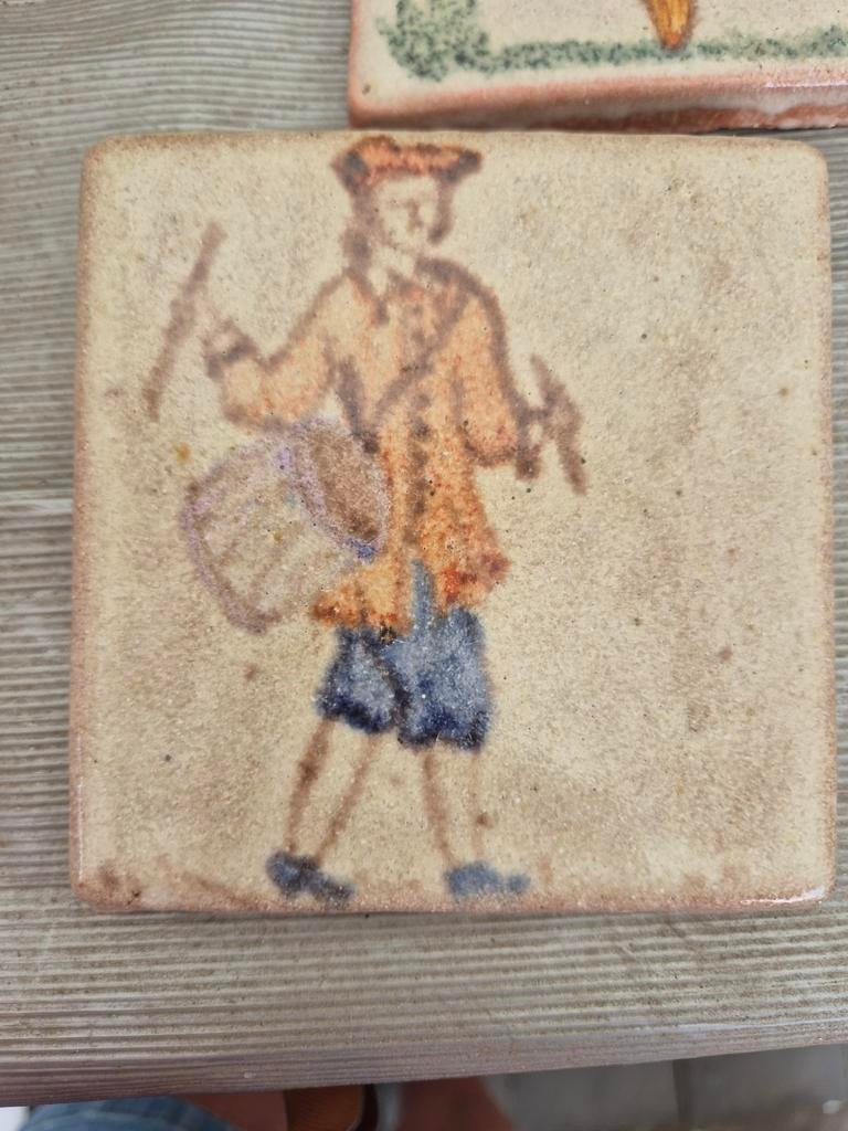 Set van 2 Vintage Keramische Tegels met Muzikanten, Antiek en Kunst, Ophalen of Verzenden