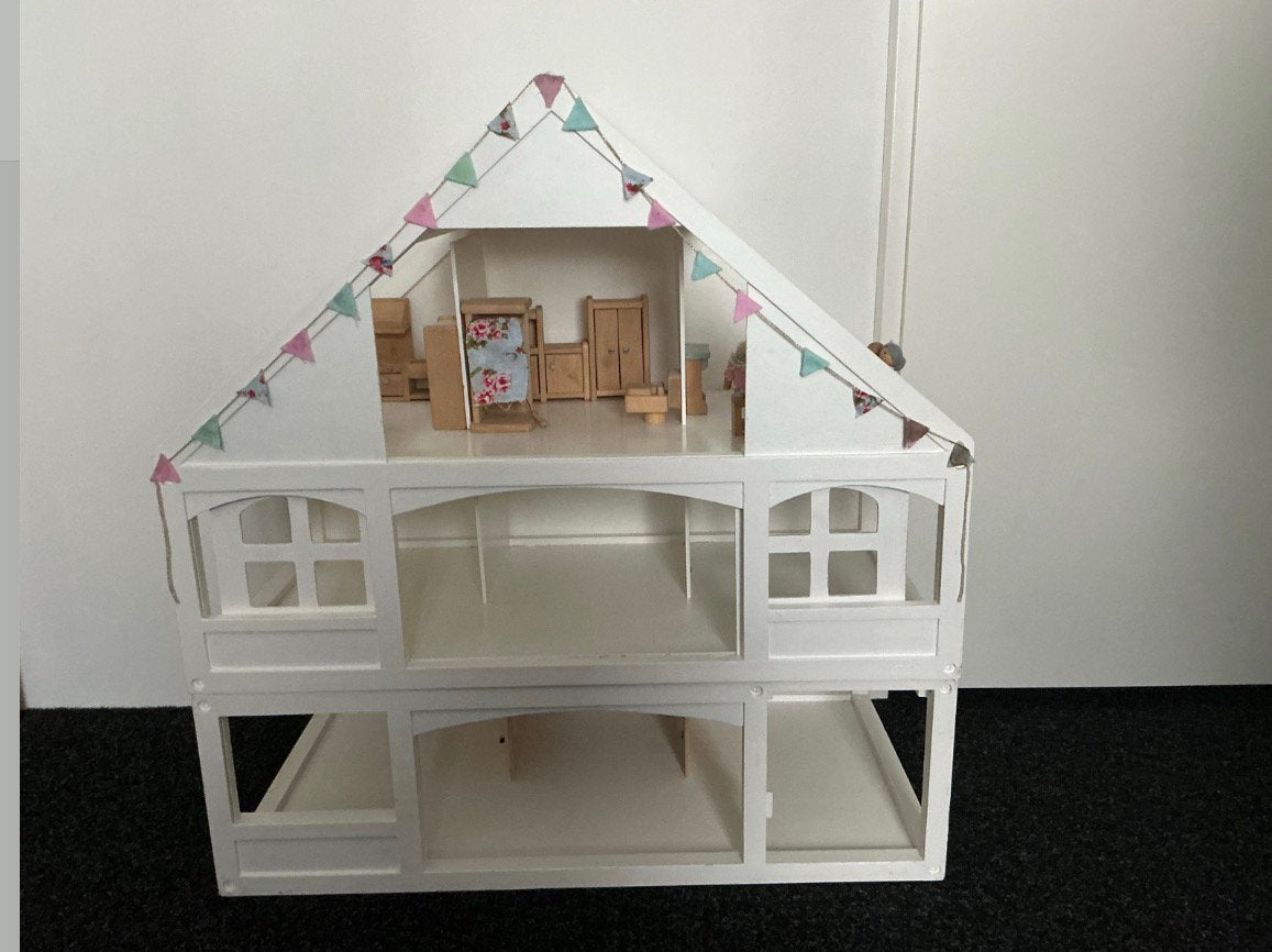 Houten poppenhuis met meubels, Ophalen, Gebruikt, Poppenhuis