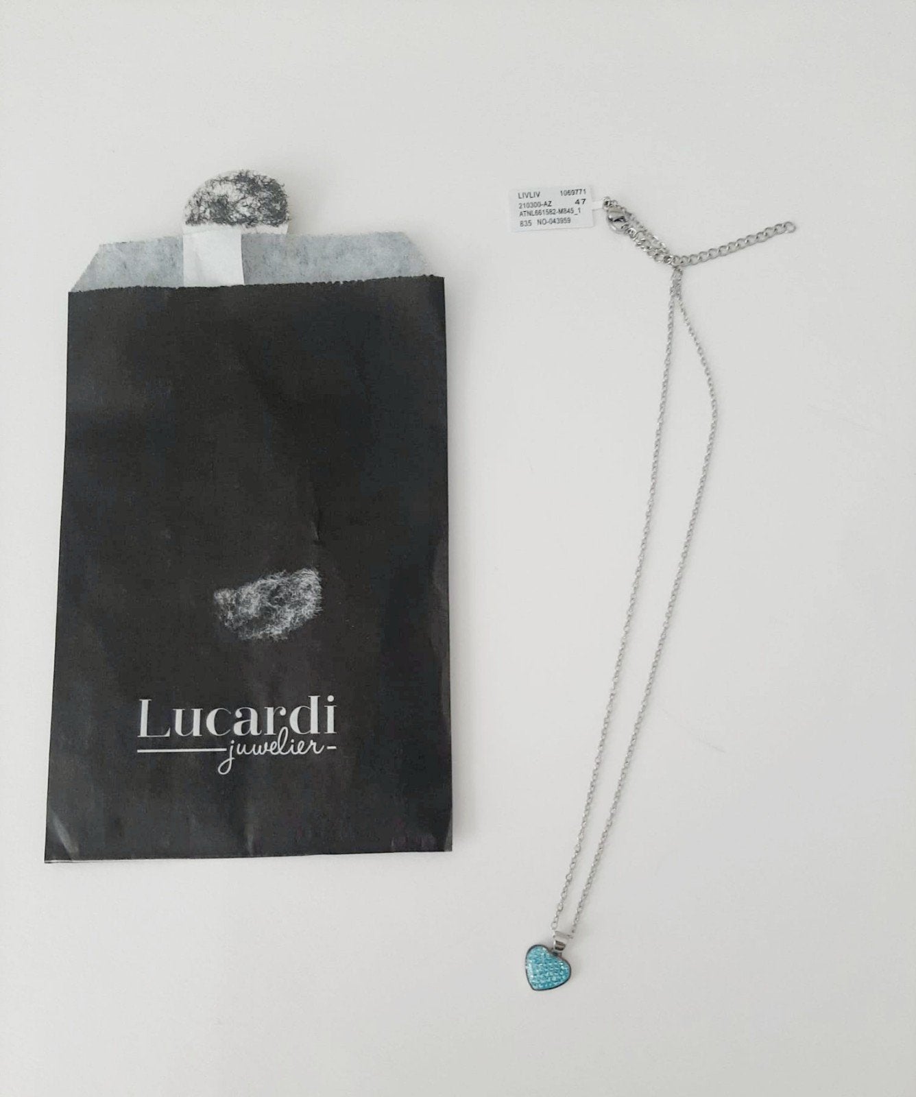 Zilverkleurige ketting stainless steel met aqua hart Lucardi, Sieraden, Tassen en Uiterlijk, Kettingen, Ophalen of Verzenden, Nieuw