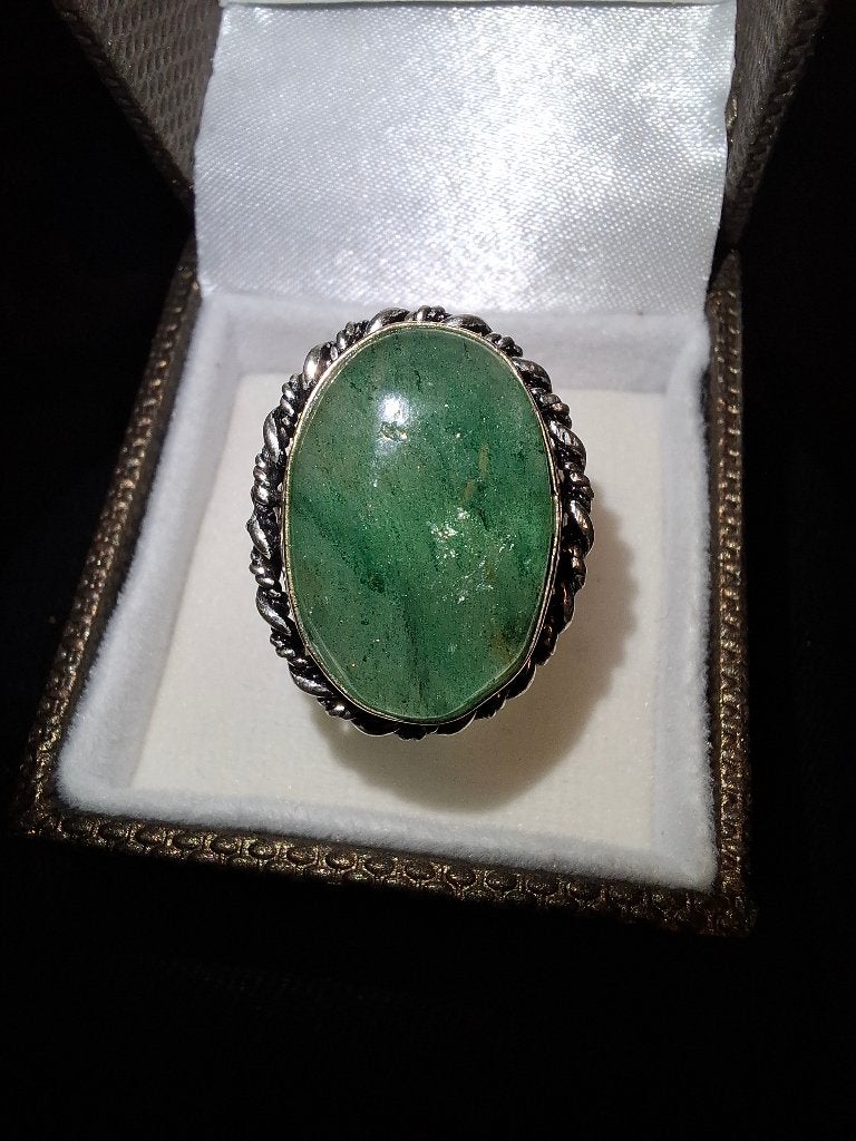 925 ring groene aventurijn, Gebruikt, Ophalen of Verzenden, 17 tot 18, Met edelsteen