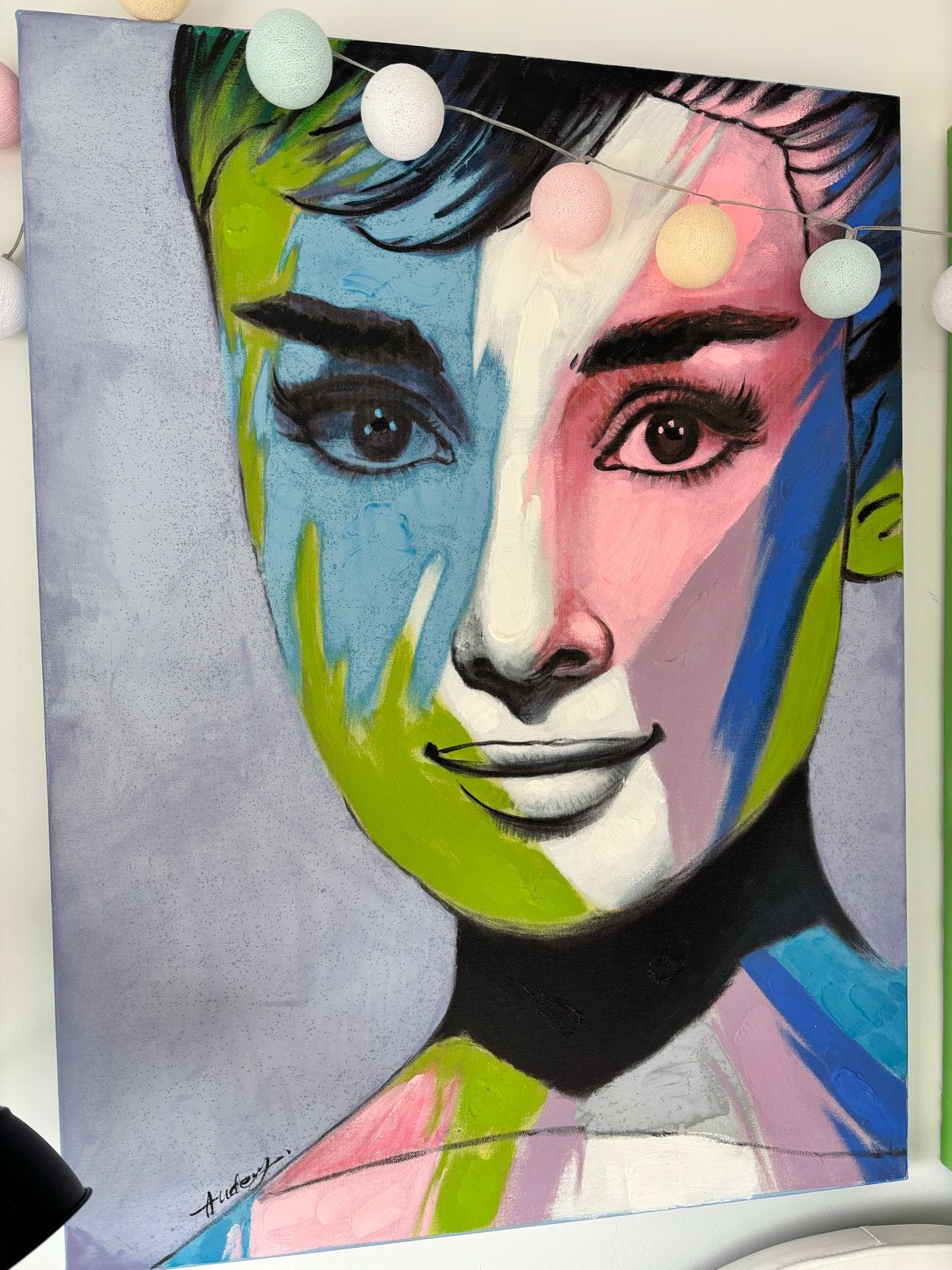 Pop-art portret van Audrey Hepburn, Ophalen, Acrylverf, Handgeschilderd, Portret