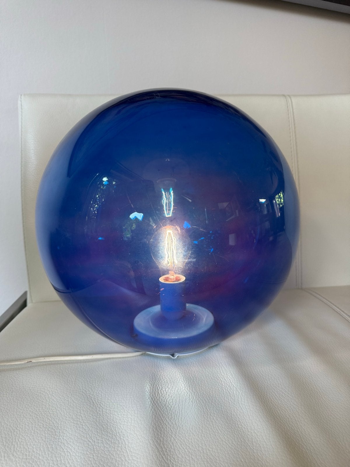 Retro blauwe glazen bol lamp - Besselink Licht, Overige merken, Gebruikt, E27 (groot), Glas