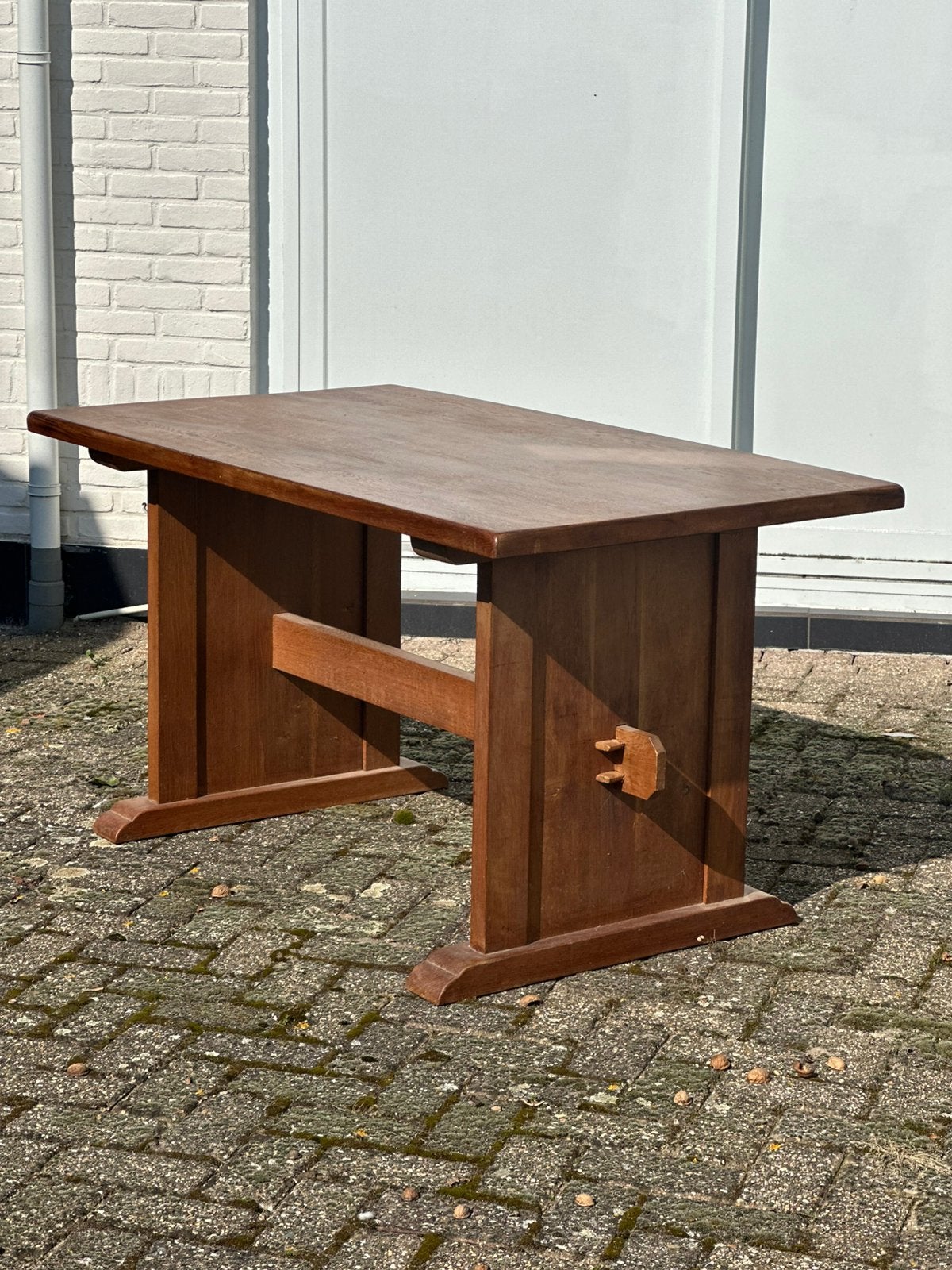 Kloostertafel eettafel hout brutalisme 140 lang, Antiek en Kunst, Ophalen of Verzenden