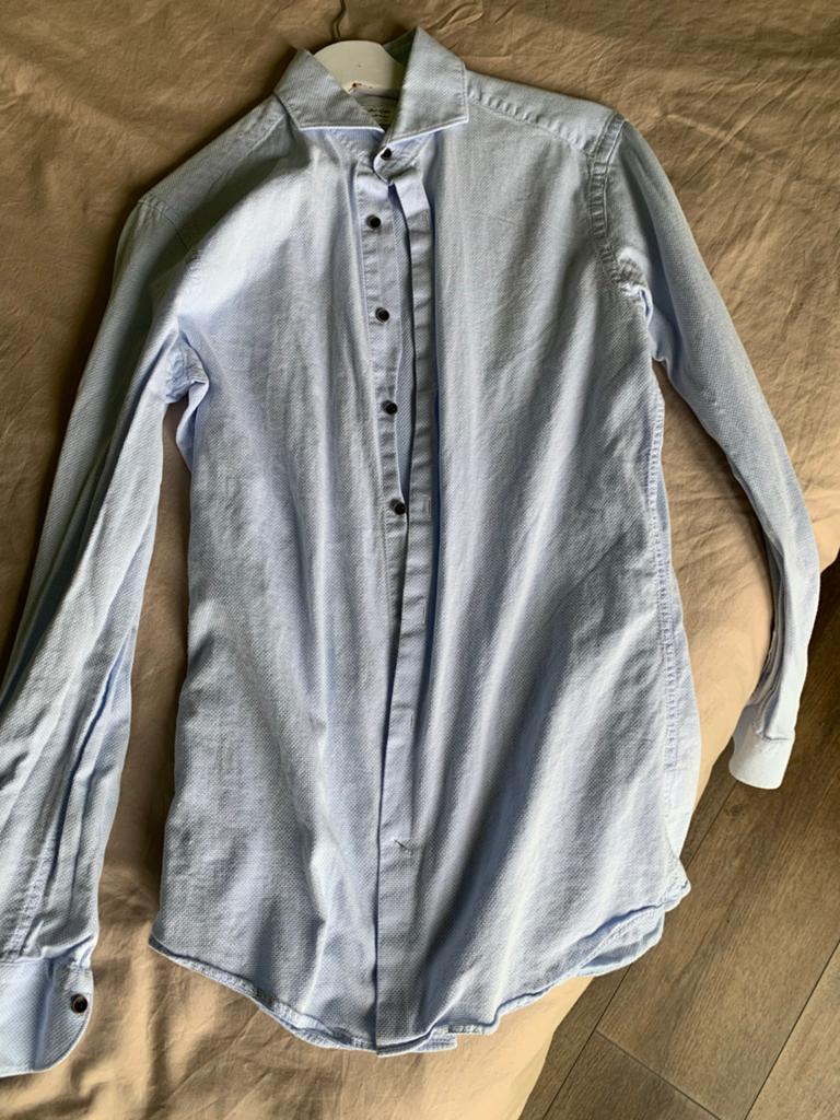Van Gils Slim Fit overhemd, maat 38, Kleding | Heren, Overhemden, Ophalen of Verzenden, Zo goed als nieuw, Blauw, Halswijdte 38 (S) of kleiner