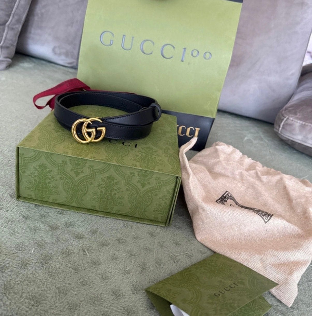 Gucci GG Marmont Riem Zwart Leer - Zo goed als nieuw, Minder dan 3 cm, 80 tot 90 cm, Tailleriem, Ophalen of Verzenden