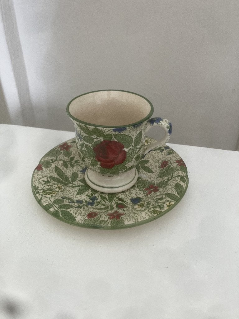 Kop en schotel met bloemenmotief van merk Zeller, Ophalen of Verzenden, Zo goed als nieuw, Overige stijlen, Kop(pen) en/of Schotel(s)