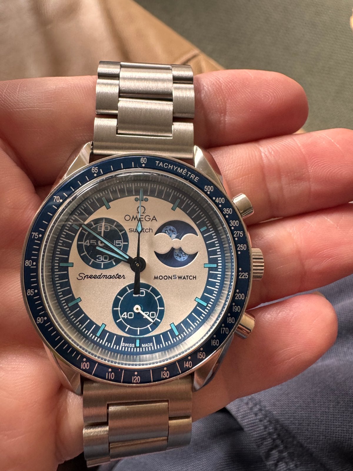 Omega x Swatch Speedmaster Moonswatch mod, Sieraden, Tassen en Uiterlijk, Ophalen of Verzenden, Zo goed als nieuw, Kunststof, Omega