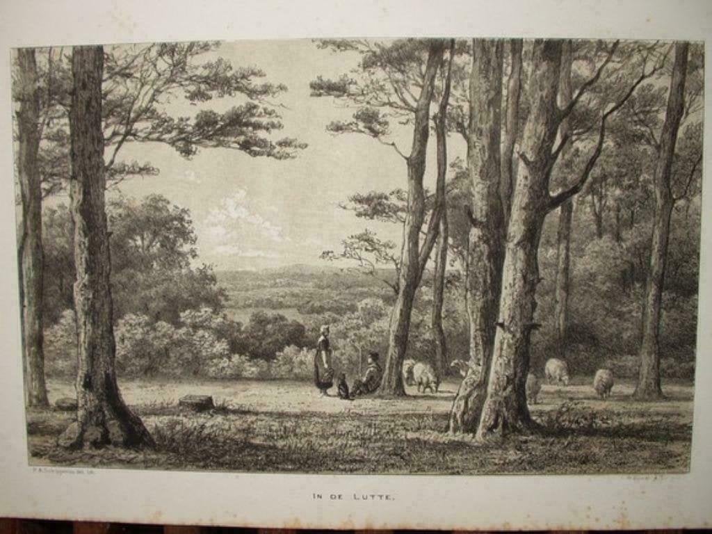 25 / Lutte In de Lutte Man Vrouw en Schapen Litho 1876, Ophalen of Verzenden