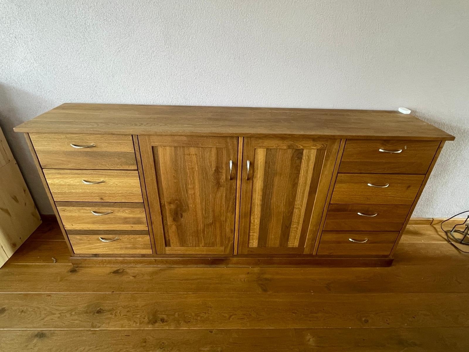 Houten dressoir met 8 laden en 2 kasten, Ophalen, Gebruikt, 150 tot 200 cm, Met lade(s)