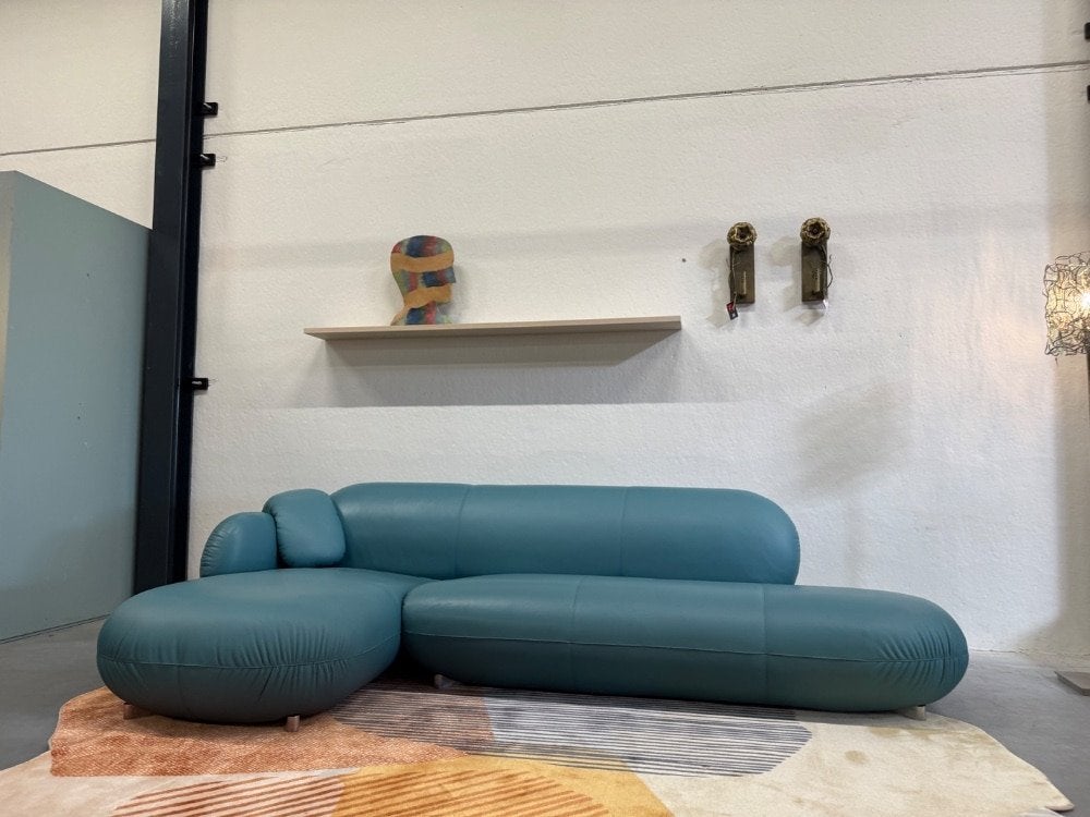 Als nieuw Leolux Pulla Hoekbank Senso Blauw leer Bank 315, Huis en Inrichting, Banken | Bankstellen, Leolux, Info@leolux.nl, Hoekbank
