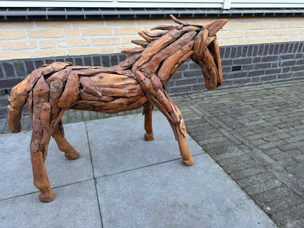 Paardenbeeld teakhout, Ophalen, 50 - 100 cm, Zoogdier, Hout