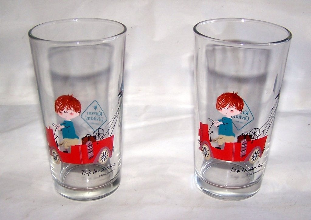 Vintage Karvan Cévitam glazen - -Fiep Westendorp. Set van 2., Ophalen of Verzenden, Zo goed als nieuw, Frisdrankglas