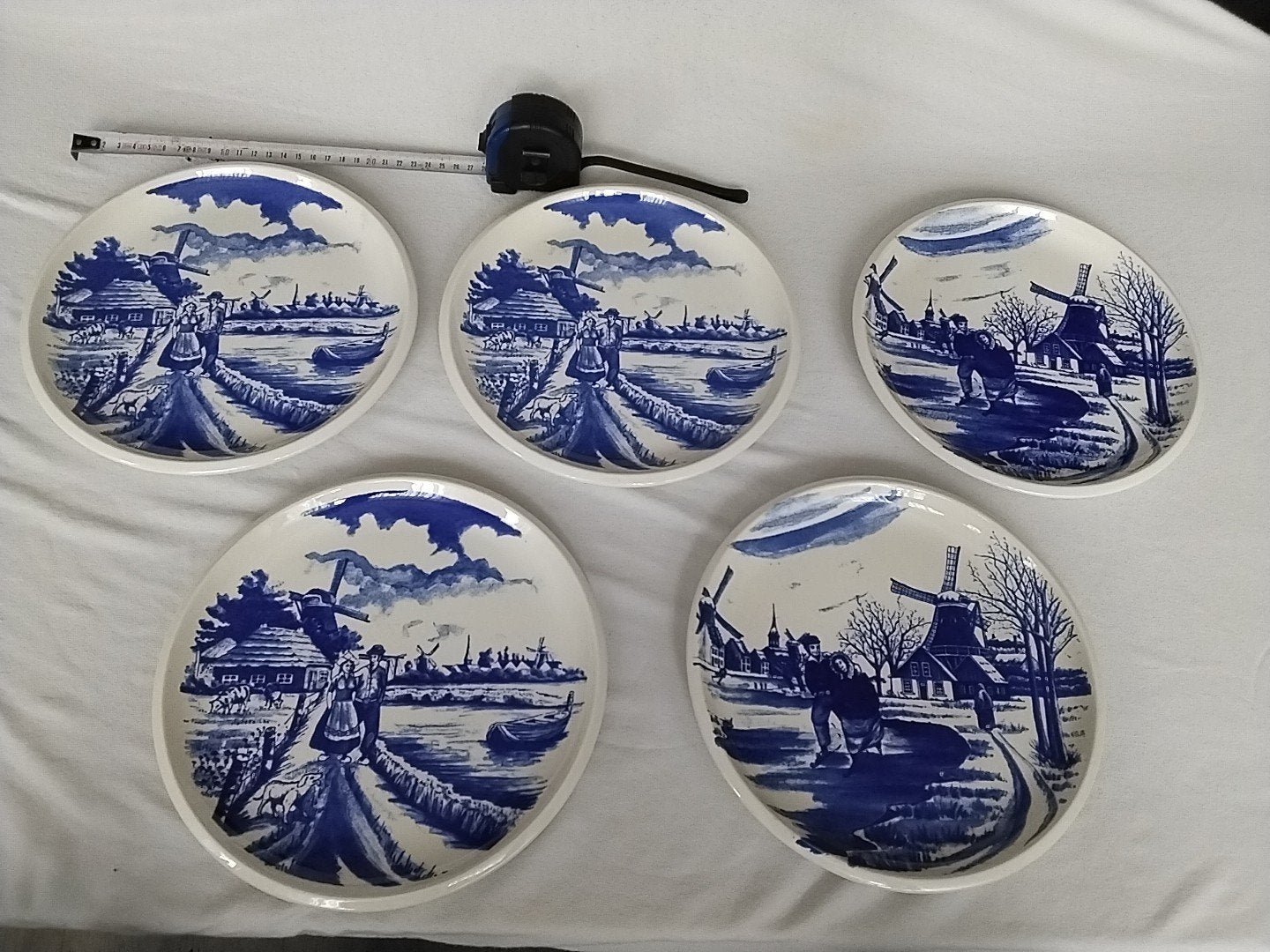 Set van 5 Delfts Blauwe Wandborden met Hollandse Scènes, Ophalen of Verzenden