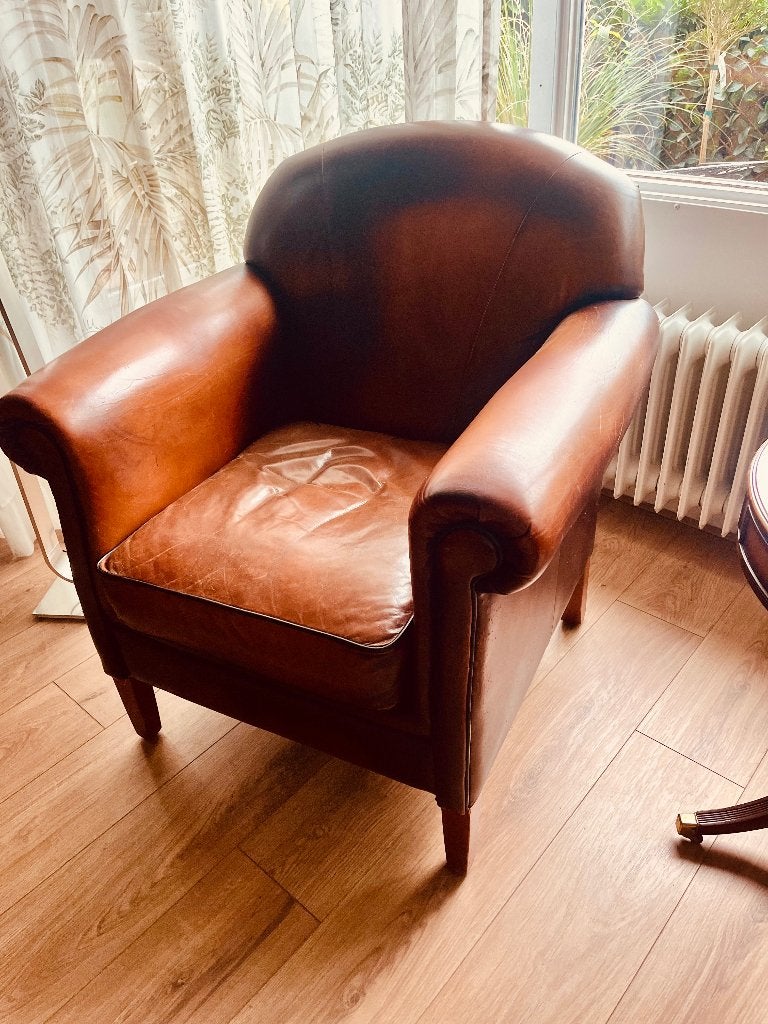Klassieke Chesterfield Stoel in Bruin Leer, Huis en Inrichting, Fauteuils, Ophalen, Gebruikt, Chesterfield, Klassiek, Vintage