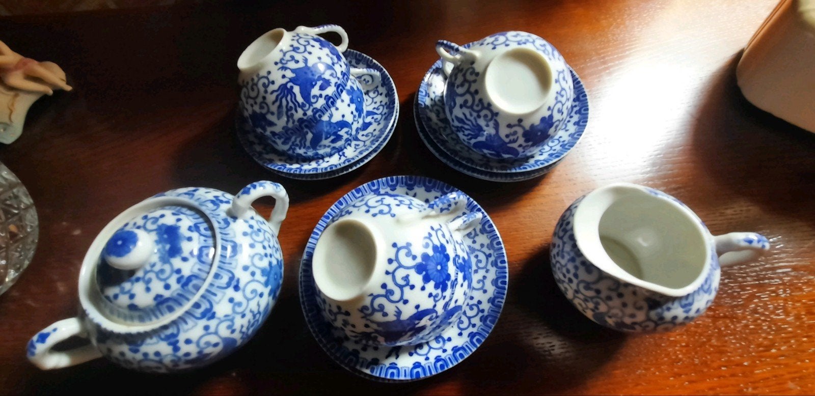 Blauw-wit porseleinen theeservies, Antiek en Kunst, Ophalen