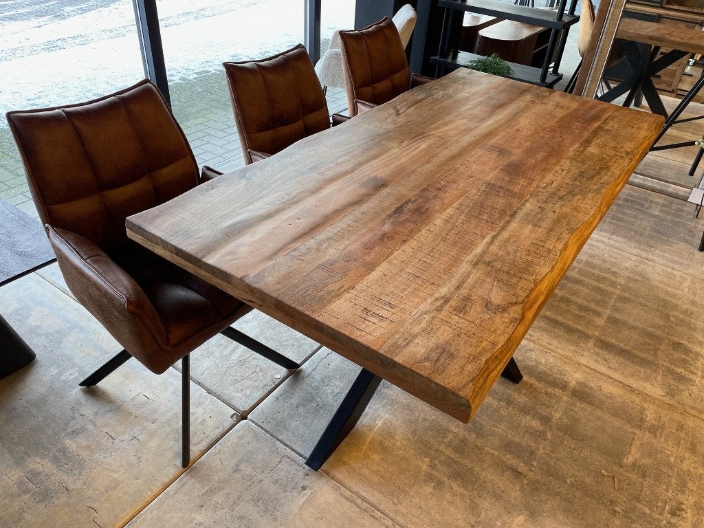 VOORRAAD 325 BOOMSTAM EDGE TAFEL CHEFMEUBEL LEEGVERKOOP, Ophalen, Bruin, Nieuw, Modern