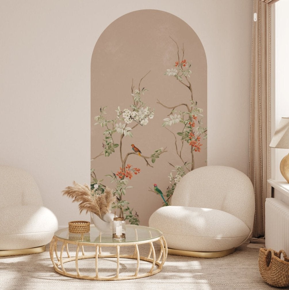Behang boog wandsticker Annet Weelink Design, Bloemen, Natuurlijk, Beige, Minder dan 5 m²