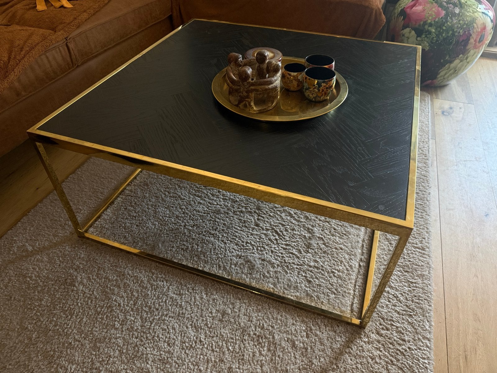 Richmond Salontafel 90x90 Zwart Goud, Huis en Inrichting, Tafels | Salontafels, Ophalen, Gebruikt, 50 tot 100 cm, Vierkant