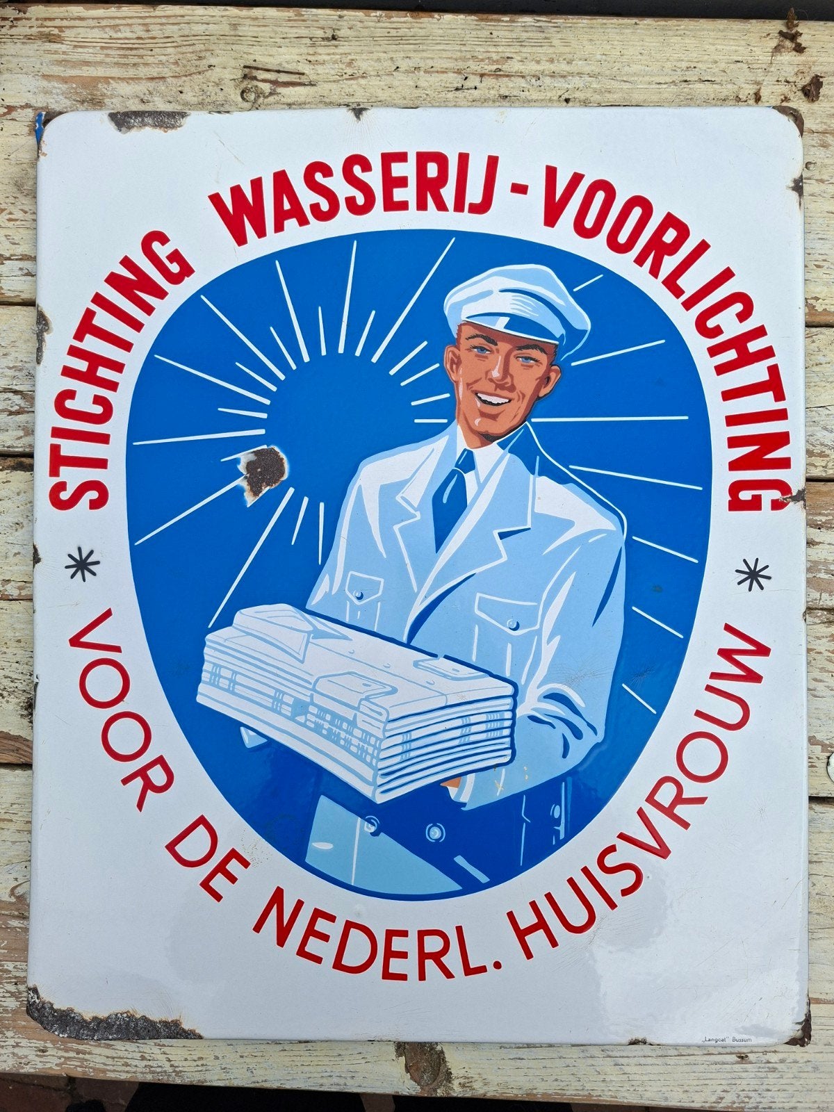 emaille reclamebord wasserij voorlichting, Verzamelen, Ophalen of Verzenden, Gebruikt, Reclamebord