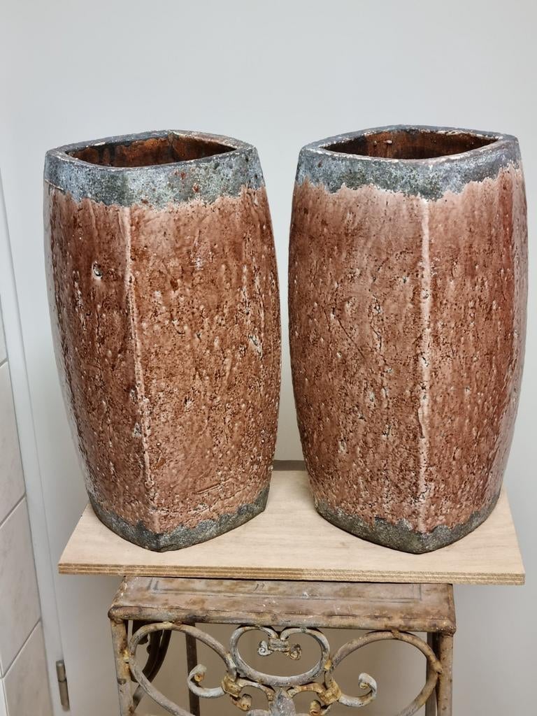 2  Plantenbakken, vazen  37 cm      TERRACOTTA, Ophalen, Steen, Gebruikt, Vierkant