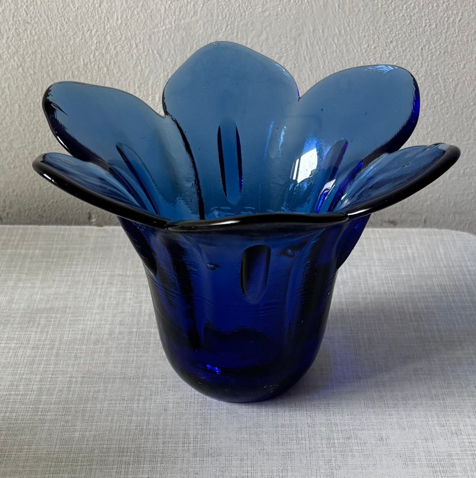 Waxinelichthouder bloembakje blauw bloem, Ophalen of Verzenden, Zo goed als nieuw, Rond, Glas
