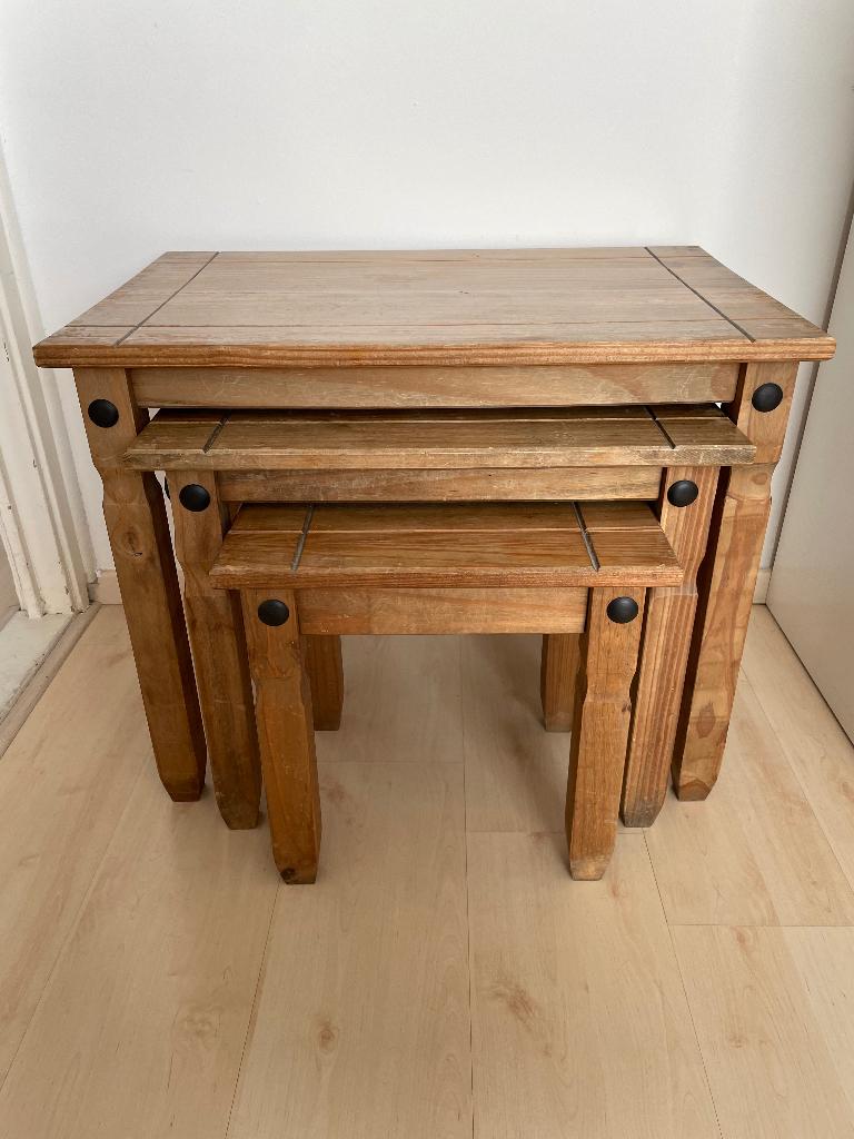 Set van 3 bijzettafels, Huis en Inrichting, Tafels | Bijzettafels, Gebruikt, 55 tot 75 cm, Rechthoekig, Hout