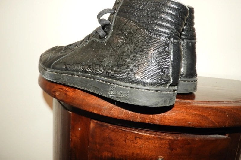 Gucci leren sneakers monogram print enkel hoog grijs 37, Verzenden, Grijs, Gucci, Sneakers of Gympen