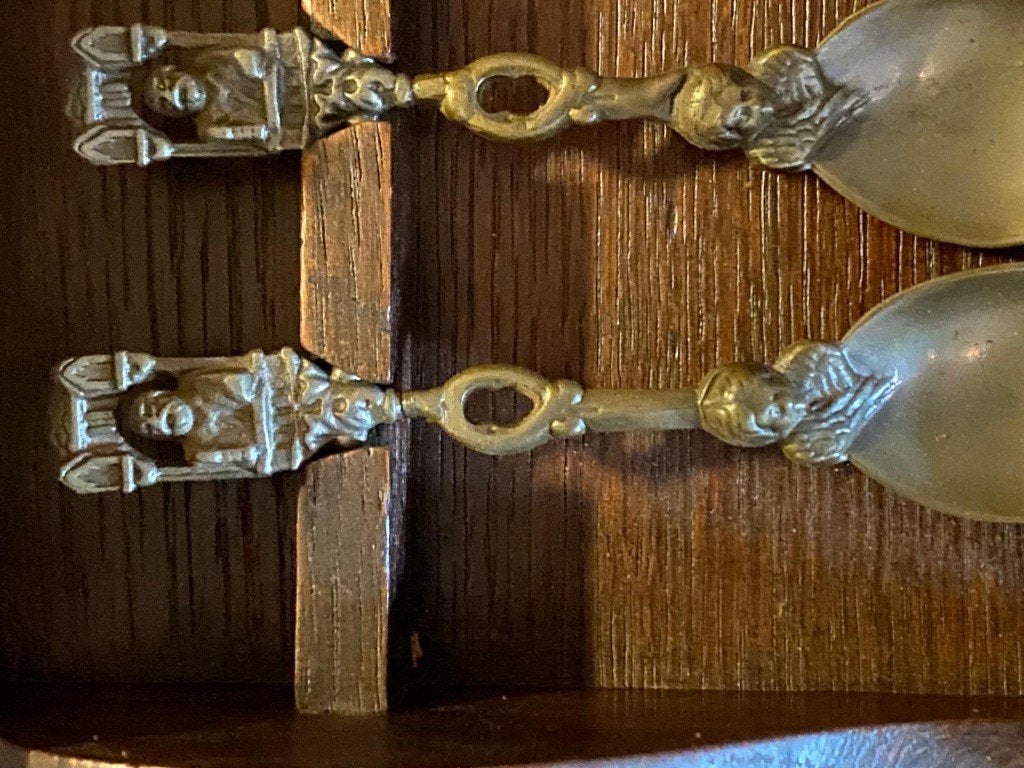 traditioneel houten lepelrek met 6 tinnen lepels, Ophalen of Verzenden