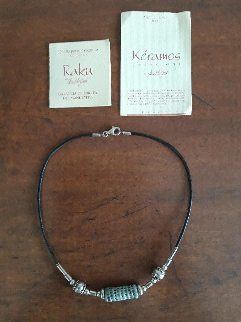 🌸Te koop: Ketting met Raku kraal+zilveren sluiting/kralen, Ophalen, Zo goed als nieuw, Overige kleuren, Zilver