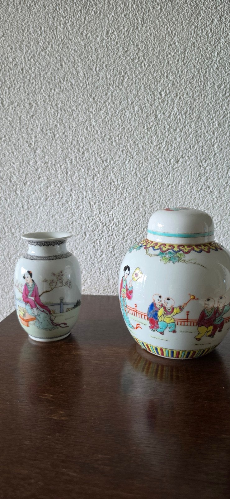 Vintage Chinees Porselein Set – Famille Rose Vaas & Gemberpo, Ophalen