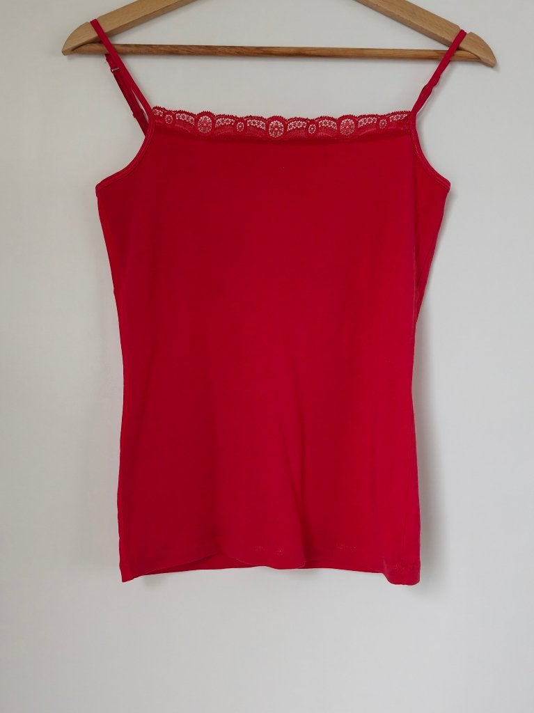 Spaghettitop | rood |  Anni Rolfi | Maat M, Maat 38/40 (M), Zo goed als nieuw, Zonder mouw, Rood